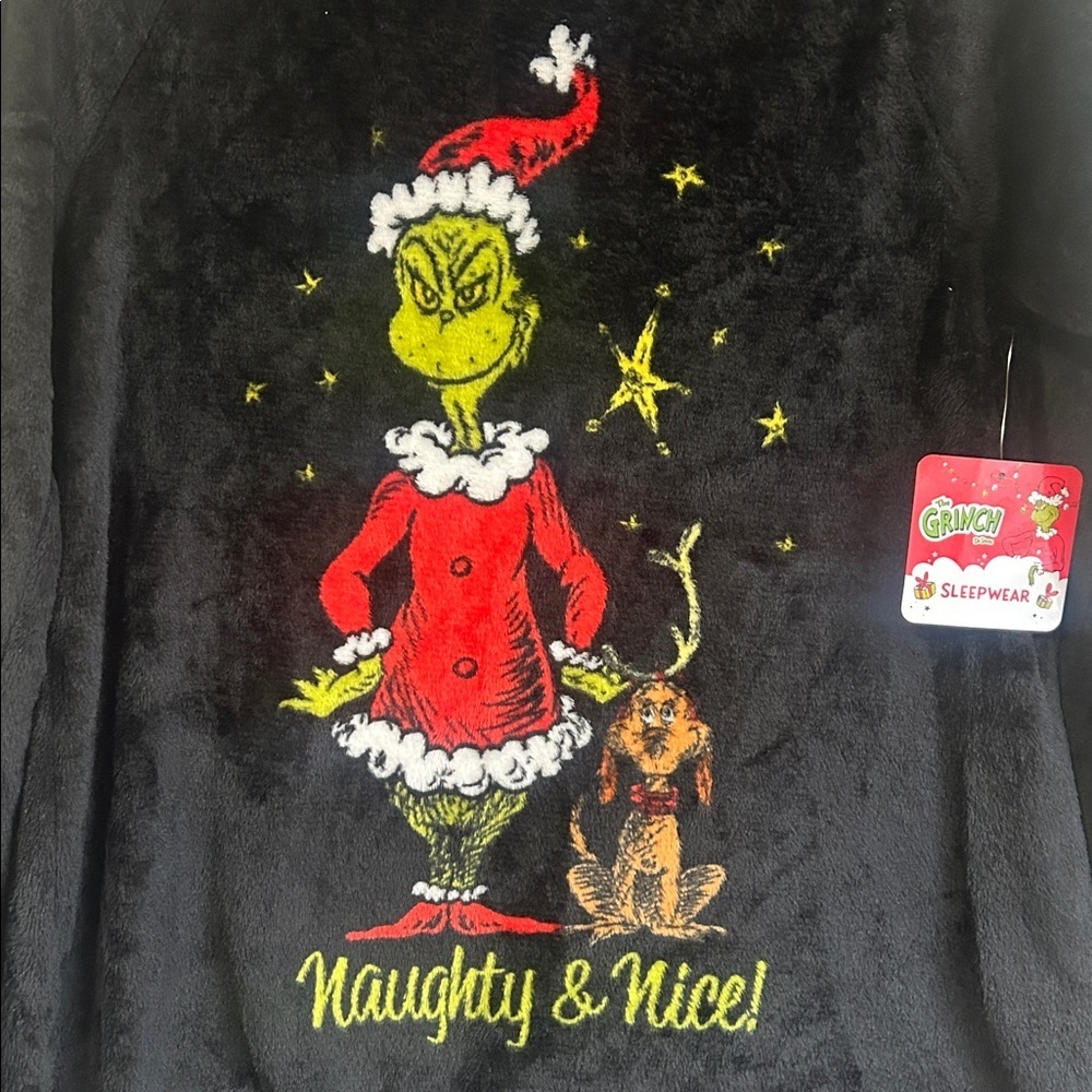 Dr. Seuss The Grinch 100% polyester plush long sleeve sleepwear top size m 8/10 - Picture 2 of 6